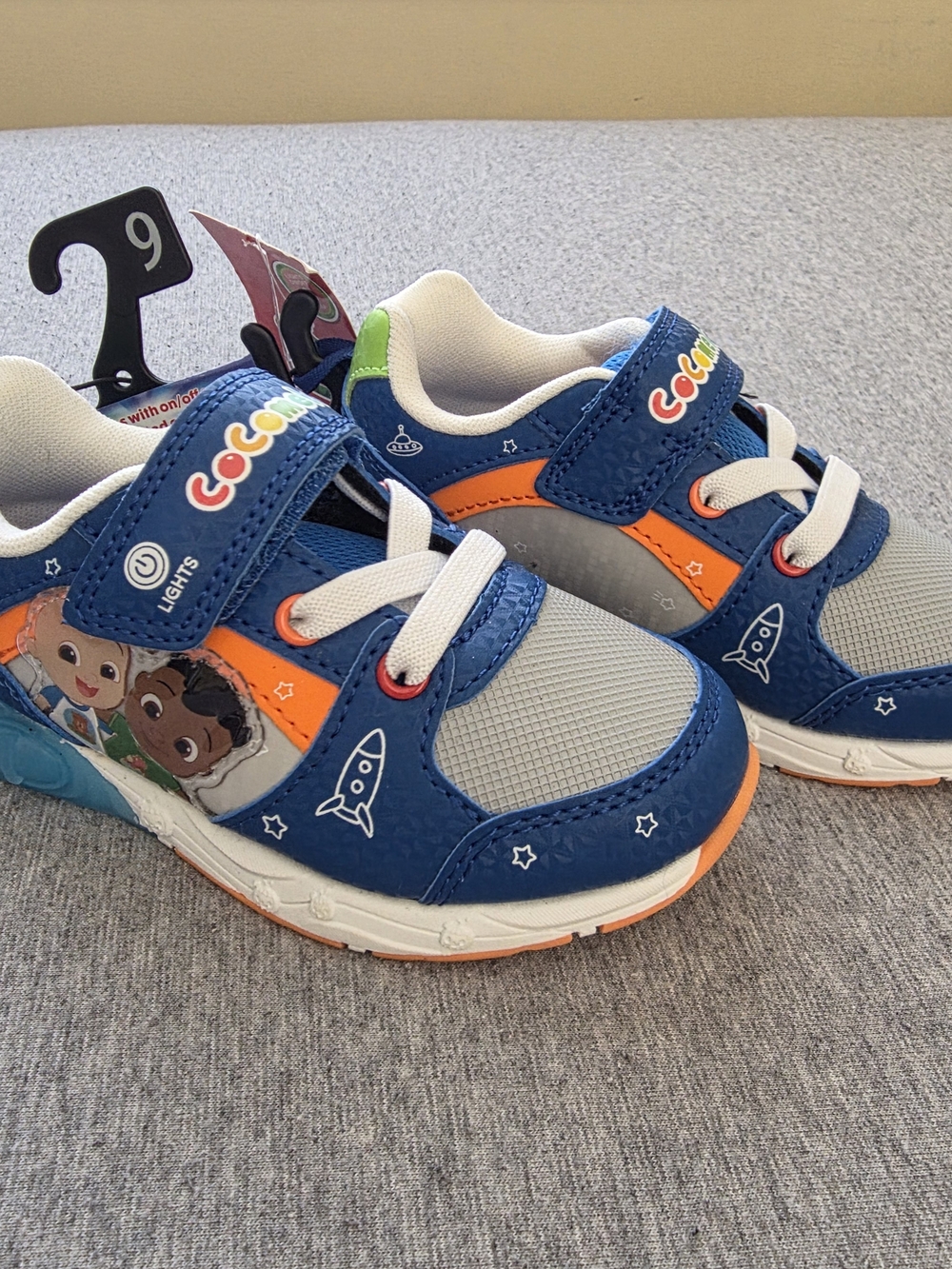 Cocomelon Blue & Gray Kids Light-Up Sneakers with Orange Accents